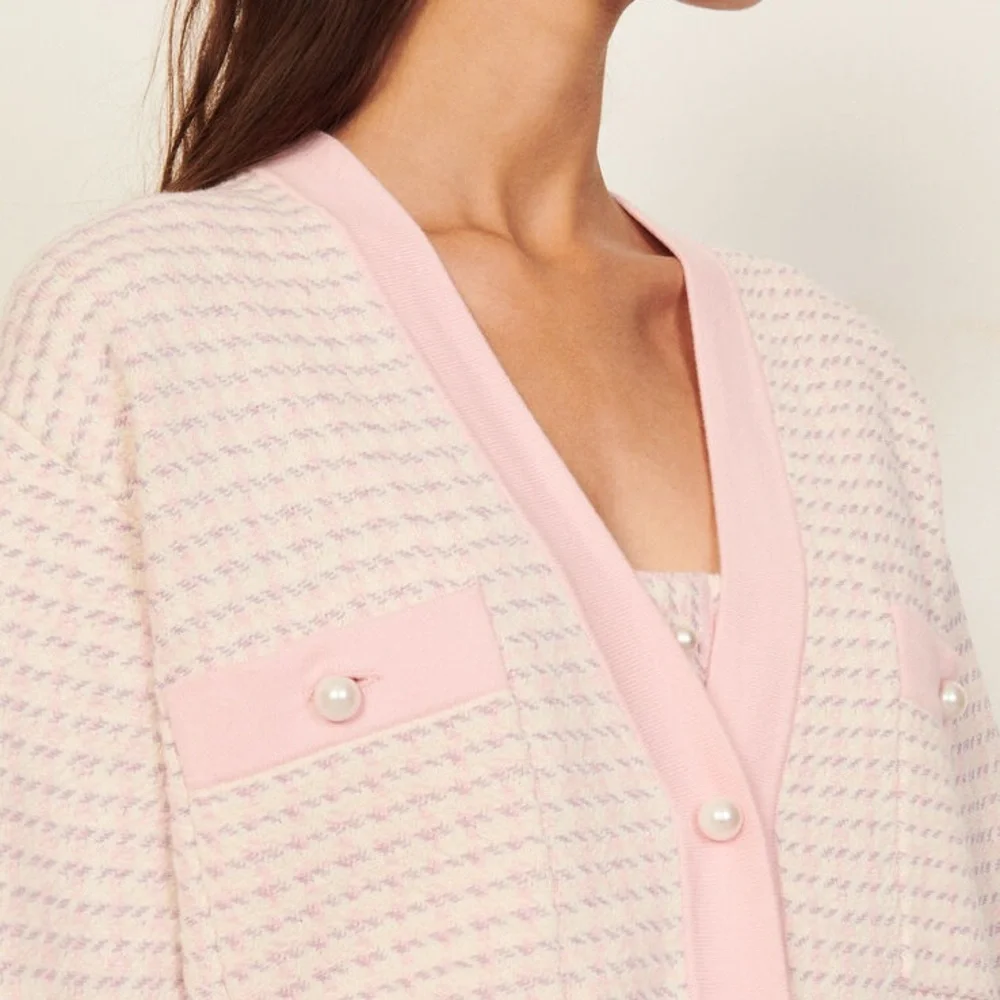 Sandro Pink Knit Cardigan with Pearl Buttons - Picture 3 of 12